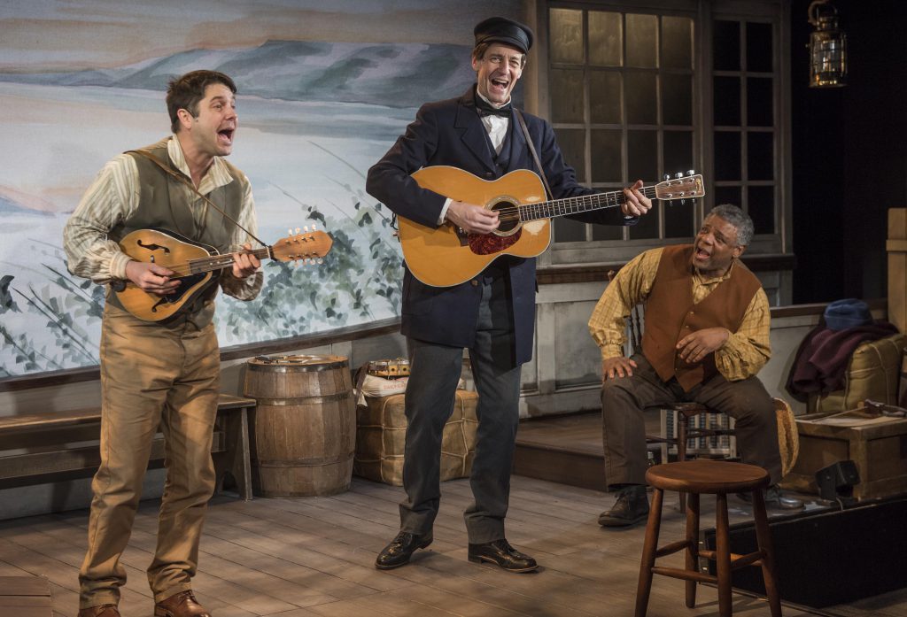 Milwaukee Repertory Theater presents Mark Twain’s River of Song in the Stacker Cabaret from January 18 – March 17, 2019. L to R: Spiff Weigand, David Lutken, Harvy Blanks. Photo by Michael Brosilow.