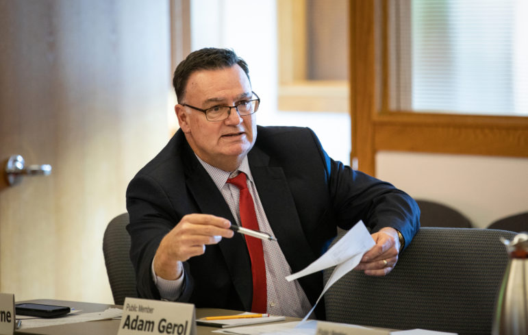 La Crosse County Circuit Judge Scott Horne says many small Wisconsin counties lack resources to change their pretrial systems. “They don’t have the tools. They don’t have the people. They don’t have the time.” Horne is seen here at an Oct. 16, 2018, meeting of the Legislative Study Committee on Bail and Conditions of Pretrial Release, of which he is a member. Photo by Emily Hamer / Wisconsin Center for Investigative Journalism.