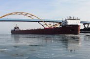 The Great Lakes freighter Stewart J. Cort passes through the Port of Milwaukee in 2017. Photo courtesy Port of Milwaukee.