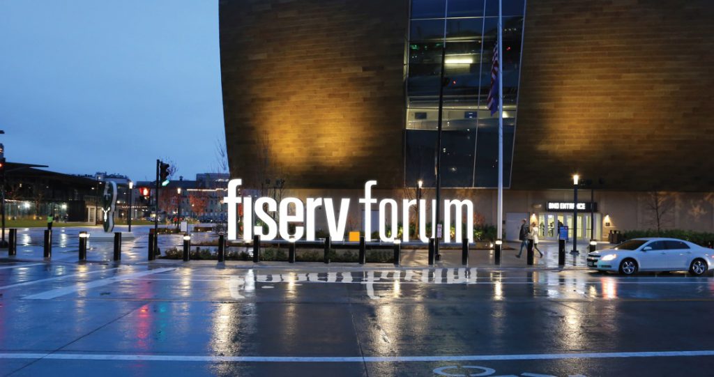 New Fiserv Forum sign. Rendering by Populous.