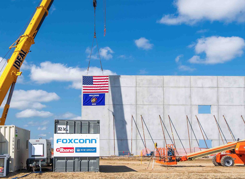 After the official groundbreaking ceremony at the Foxconn site in Mount Pleasant on June 28, 2018, work commenced on developing the campus, with the first vertical constructing beginning by September. Photo from Racine County/Village of Mount Pleasant/Racine County Economic Development Corp.