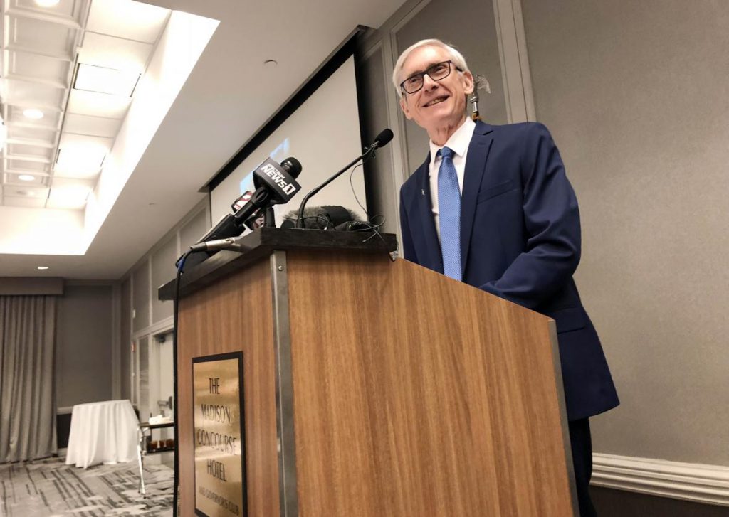 Gov. Tony Evers speaks Tuesday, Feb. 12, 2019 at Superior Days at the Madison Concourse Hotel in Madison, Wisconsin. Photo by Danielle Keading/WPR.