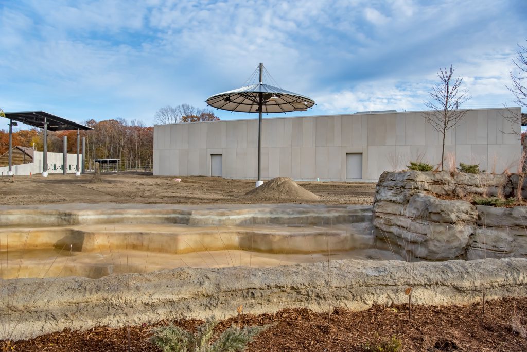 The Milwaukee County Zoo's new elephant exhibit includes a pool and shade structures. Photo from the Milwaukee County Zoo.