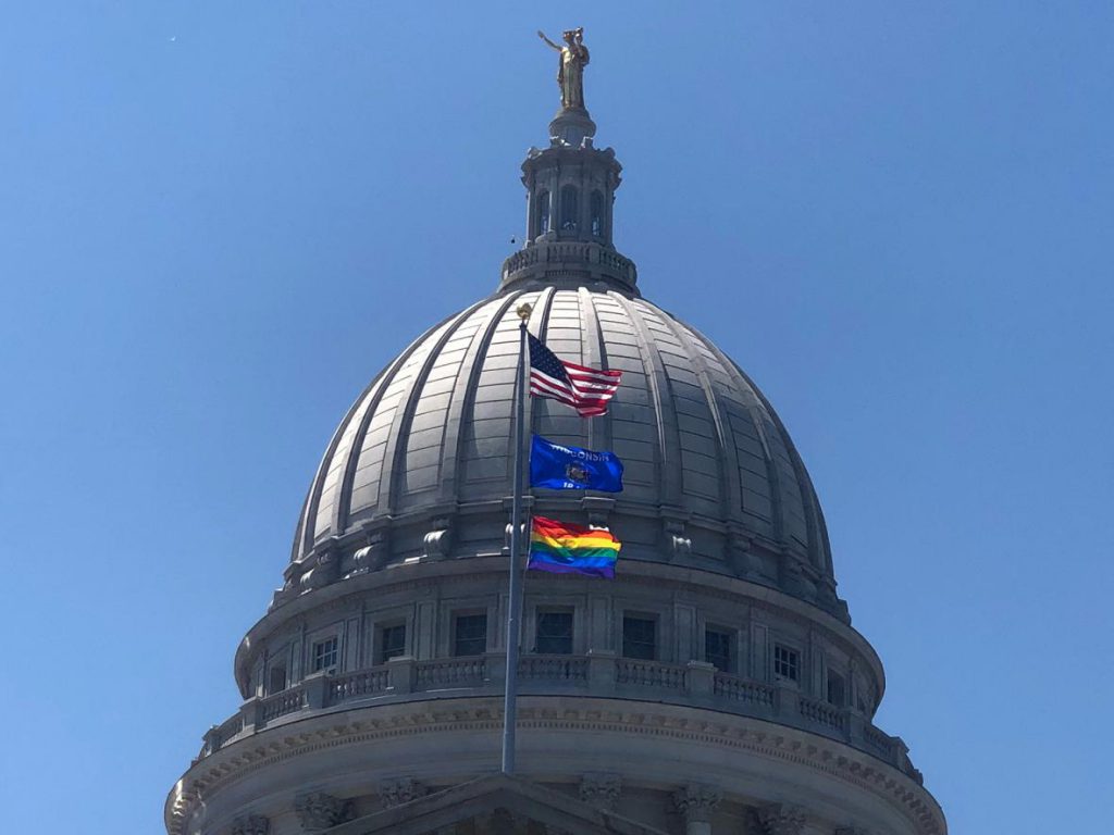 Gov. Tony Evers issued an executive order to fly a rainbow flag over the state Capitol for the remainder of June 2019 in recognition of "Pride Month." Photo by Laurel White/WPR.