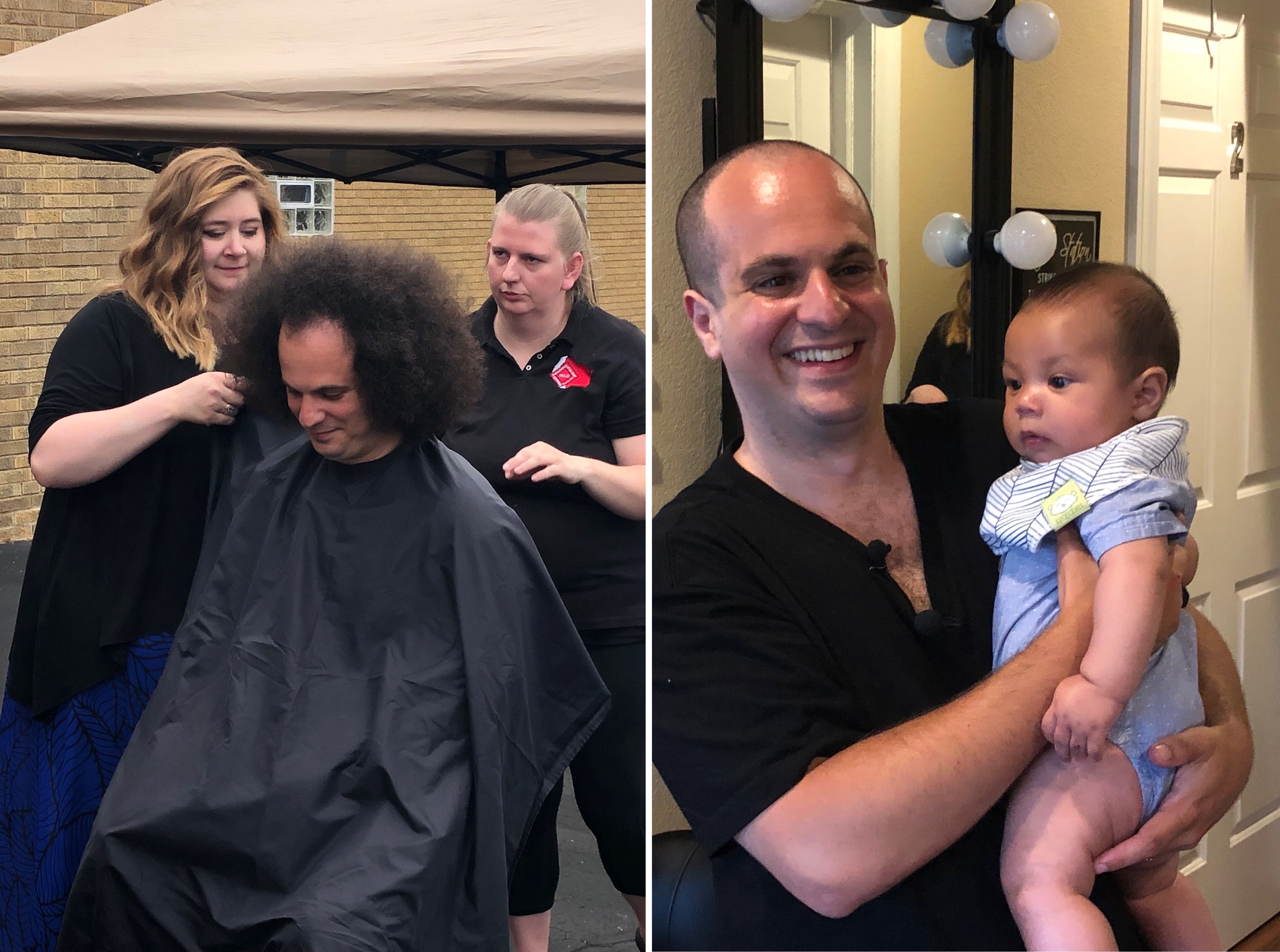 State Rep. Jonathan Brostoff before and after his hair cut fundraiser. Photos by Jeramey Jannene.