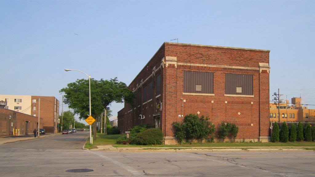 This former Milwaukee Electric Railway and Transportation Co. electrical substation still stands at the intersection of 36th and Wells. The road at left leads to the east end of the former viaduct. Photo courtesy of Carl A. Swanson.