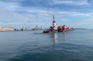 The tug/barge Albert/Margaret exports 20,000 tons of Wisconsin-produced ethanol from Port Milwaukee to Quebec on Sunday, August 11, 2019. Port Milwaukee’s liquid bulk pier re-entered service in 2018 following a comprehensive refurbishment. Photo from the Port Milwaukee.