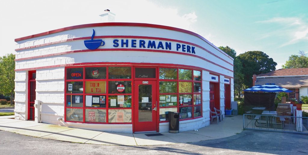 Sherman Perk was originally the Copeland Service Station, opened in 1939. The Olins, who redeveloped it as a coffee shop that opened in 2001, did an extensive environmental cleanup of the site. Photo by Andrea Waxman/NNS.