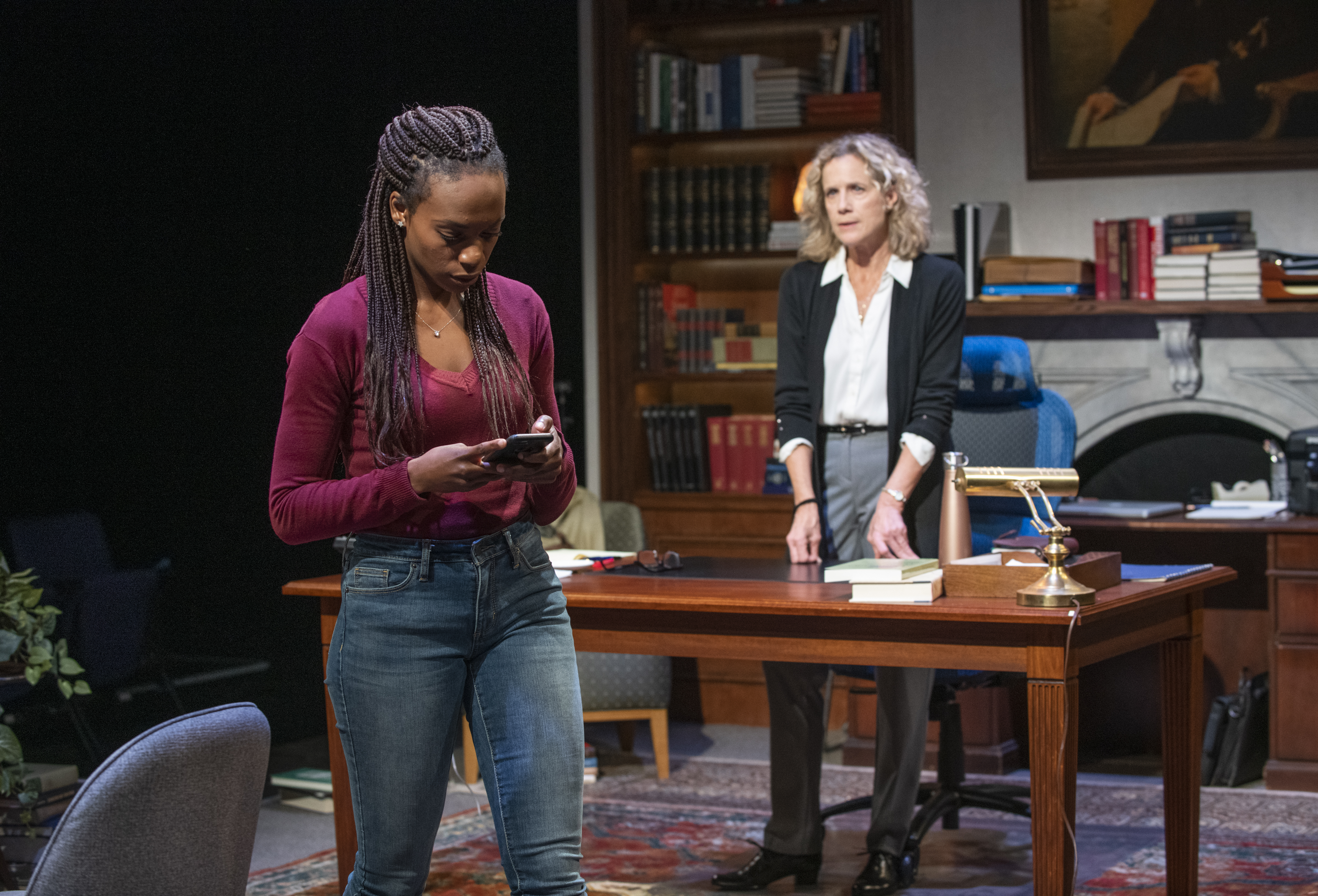 Milwaukee Repertory Theater presents The Niceties in the Stiemke Studio September 25 – November 3, 2019. Left to right: Kimber Sprawl and Kate Levy. Photo by Michael Brosilow.