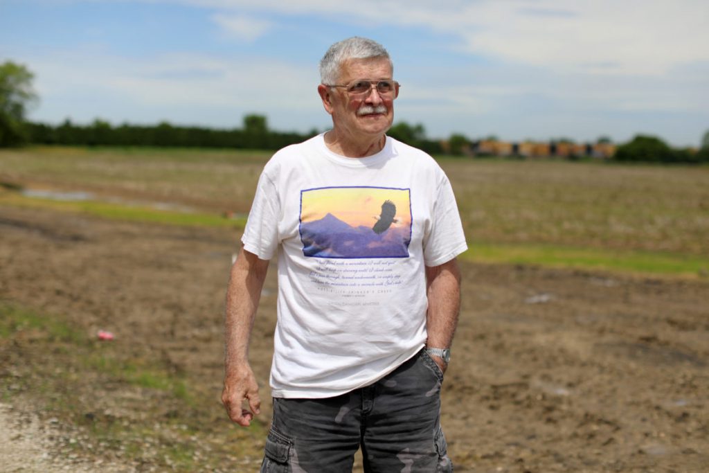 Peter Burbach lived in Sturtevant, Wis., since 1984. He and his wife Pat were the last ones on Braun Road when their house was bought for the Foxconn project. He was 79 years old when they moved. “We did alright financially, but I thought this was going to be our last place, but it wasn’t,” he says. Photo taken July 1, 2019. Photo by Coburn Dukehart/Wisconsin Watch.