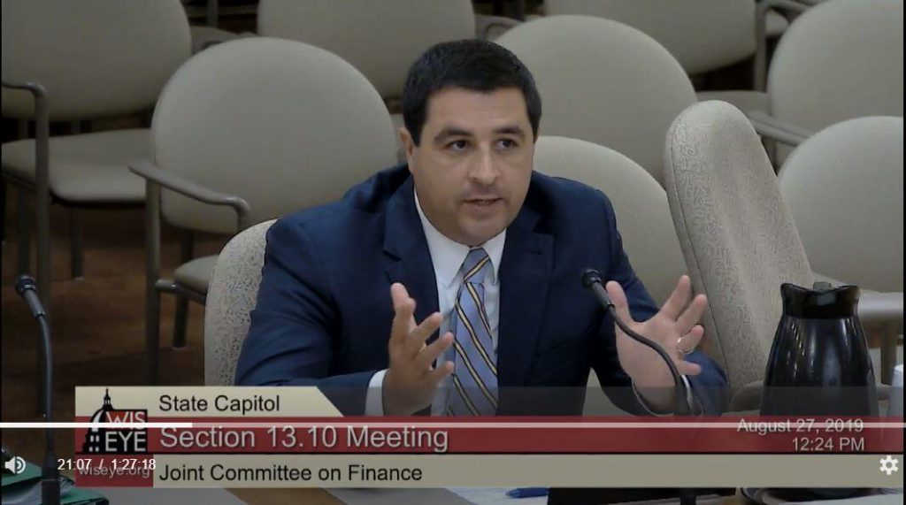 Attorney General Josh Kaul appears before the Joint Finance Committee on 8/27/19 regarding the lame-duck laws, Act 369.