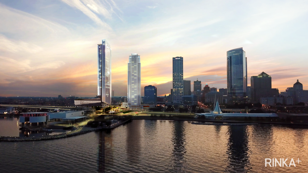 815 East, with The Couture, US Bank Center and Norhwestern Mutual Tower. Rendering by RINKA.