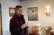 Sean Duffy addresses supporters at a 2018 town hall meeting at the Abbyland Travel Center in Curtiss, Wisconsin. Rich Kremer/WPR.