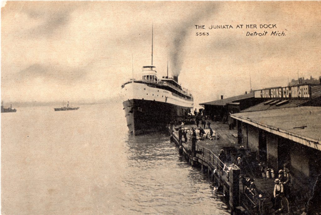 Die Juniata ruft auf Detriot in dieser Postkarte aus den frühen 1900er Jahren. Carl Swanson collection