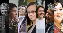Pauline Oliveros, Shelley Washington, Reena Esmail, Lauren Barta, Caroline Shaw, Eve Beglarian and Cass Elliot. Photo from Present Music.