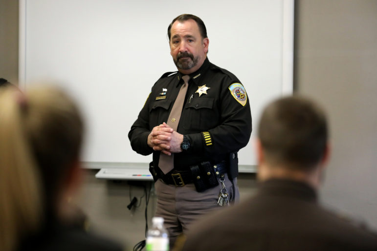 Dane County Sheriff Dave Mahoney, a former narcotics officer, says he would support automatically expunging marijuana conviction records if marijuana were decriminalized in Wisconsin. He is seen here at the Dane County Law Enforcement Training Center in Waunakee, Wis., on March 15. Photo by Coburn Dukehart / Wisconsin Watch.