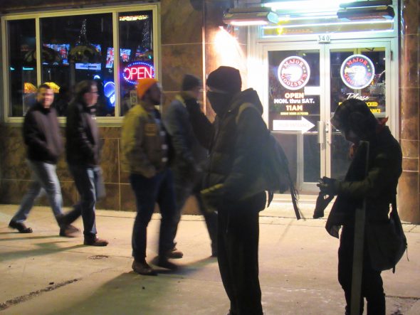 Antifa and anarchists wearing masks patrolled and demonstrated during the event. Photo by Isiah Holmes/Wisconsin Examiner.