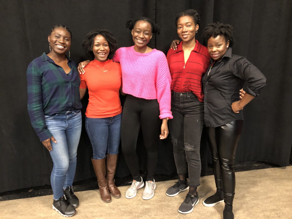 L to R – Sola Thompson, Ashleigh Awusie, Matty Sangare, Jacqueline Nwabueze, Nancy Moricette. Photo courtesy of the Milwaukee Repertory Theater.