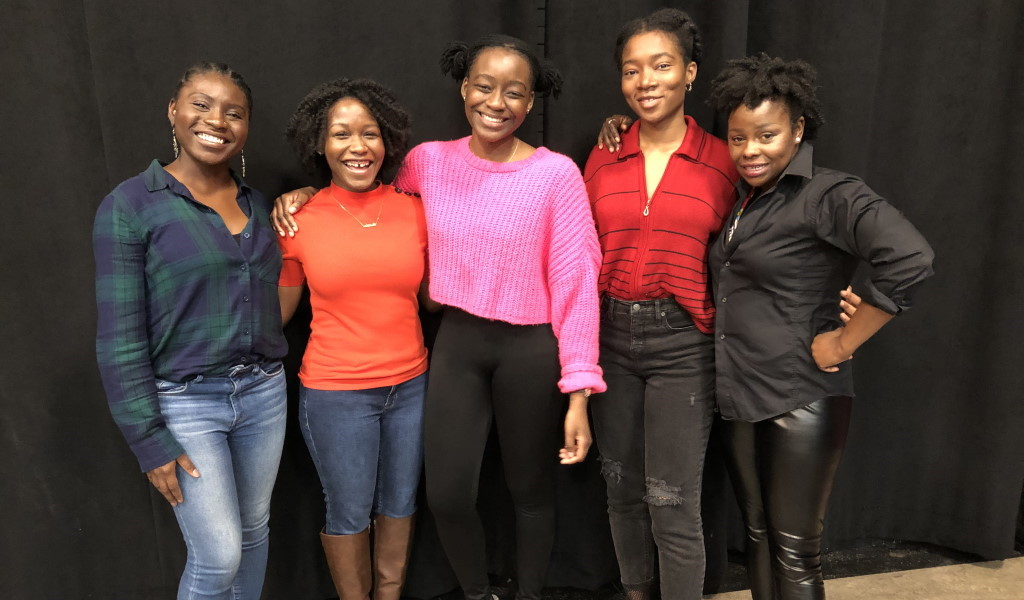 L to R – Sola Thompson, Ashleigh Awusie, Matty Sangare, Jacqueline Nwabueze, Nancy Moricette. Photo courtesy of the Milwaukee Repertory Theater.