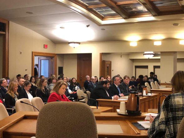 GOP sexual assault kit bill authors Janel Brandtjen, Andre Jacque, David Steffen, Jeremy Thiesfeldt testify on their new bill AB 844 at a public hearing on sexual assault evidence kits. Photo by Melanie Conklin/Wisconsin Examiner.