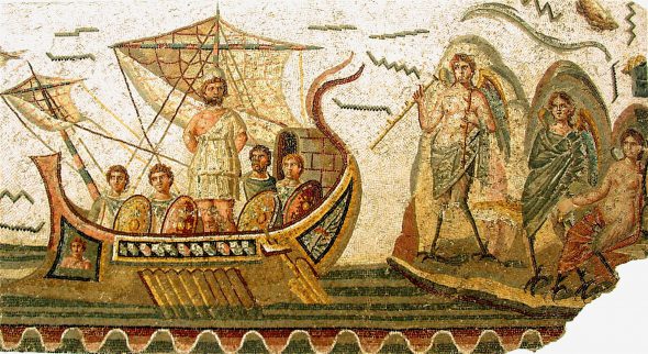 Roman mosaic - Ulysses tempted by the Sirenes. Image is in the Public Domain.