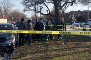 Members of the Fire Department and Police Department respond to a car accident, not all wearing masks. Photo by Jeramey Jannene.