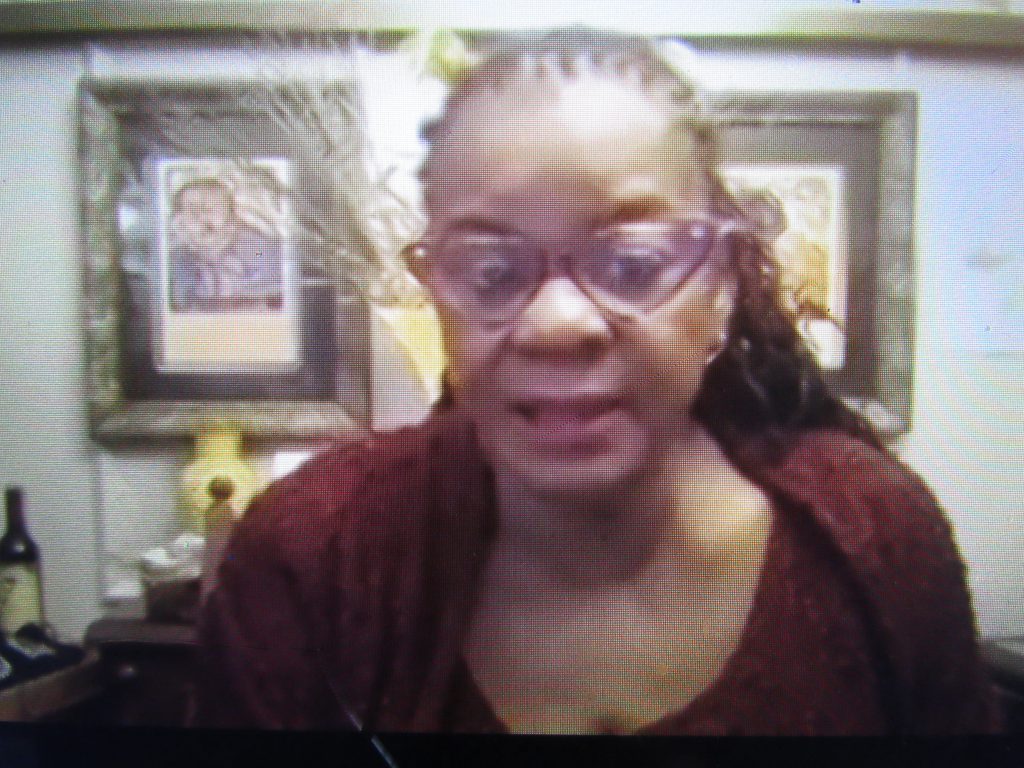 Congresswoman Gwen Moore on the Zoom call. Photo by Isiah Holmes/Wisconsin Examiner.