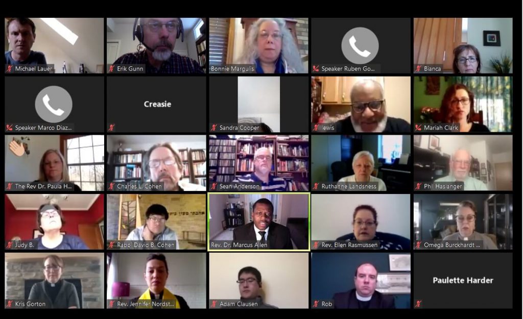 Clergy and workers took part in an online news conference Wednesday to support extending the state's Safer at Home order and call for better support for healthcare workers and other essential employees during the COVID-19 pandemic. (Screenshot)
