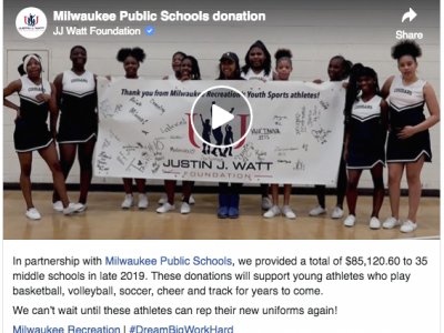 JJ Watt Foundation Donates New Uniforms and Equipment to 35 Milwaukee Recreation Youth Sports Teams