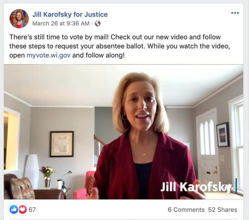 The Karofsky campaign moved events to social media and Facebook live amid the COVID-19 pandemic. Photo from Jill For Justice Facebook page.
