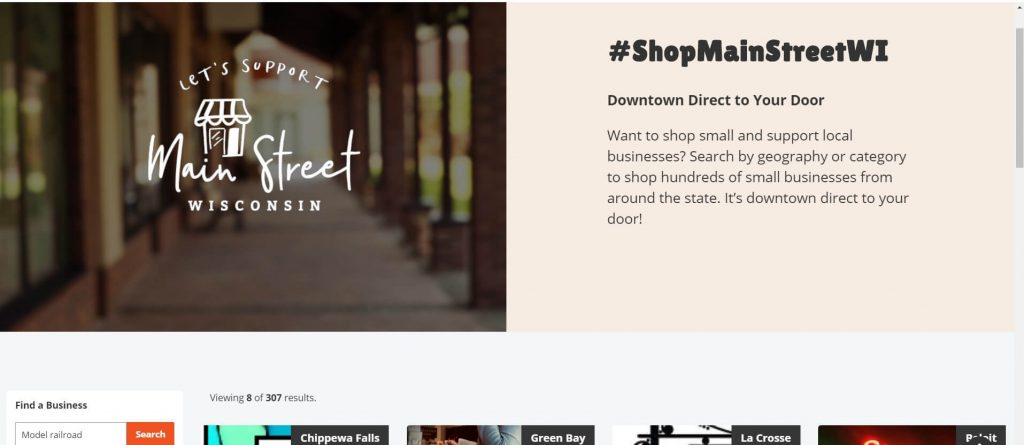 Screenshot of mainstreetwi.com, set up by the Wisconsin Economic Development Corp. to help shoppers find local businesses that sell online.
