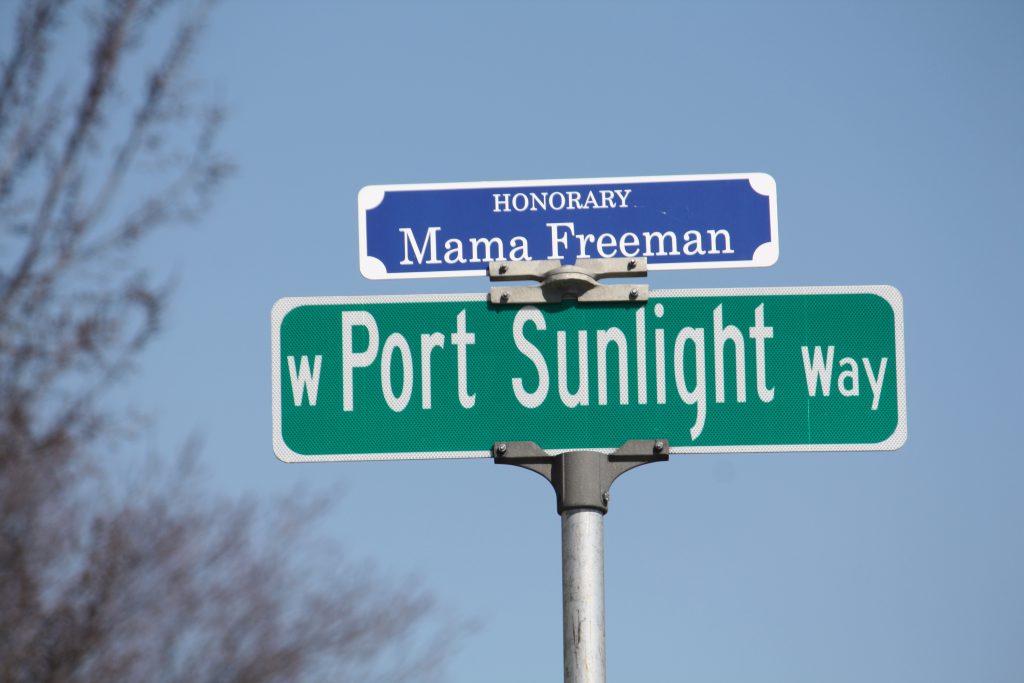 Mama Freeman honorary street sign. Photo by Carl Baehr.