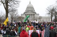 Protesters at the Wisconsin State Capitol on April 24, 2020. Photo by Brad Horn/Wisconsin Watch.