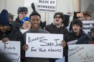 Workers at Amazon protest unsafe working conditions in Shakopee, Minn., in December 2018. The COVID-19 pandemic has increased concerns about job health and safety as employees are being called back to work. Photo by Fibonacci Blue. (CC BY-2.0). https://creativecommons.org/licenses/by/2.0/legalcode