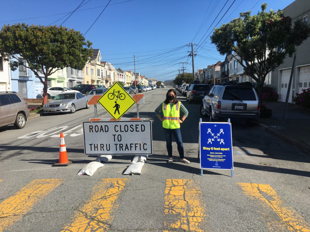 Slow streets signage in San Francisco. Photo from San Francisco Municipal Transportation Agency.