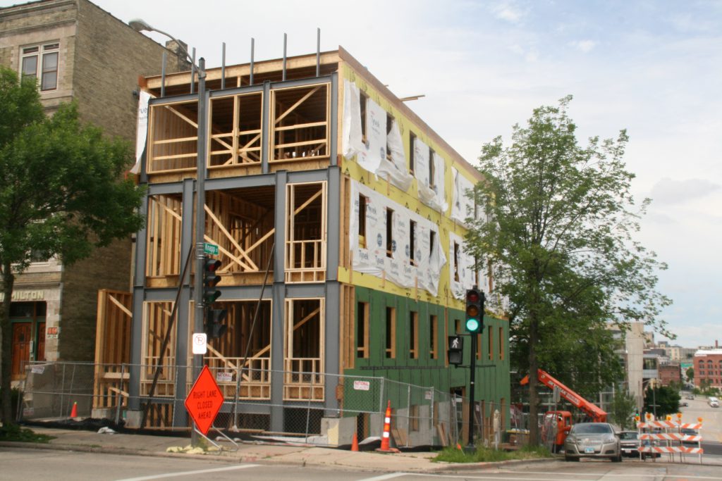 New apartment building under construction at 1245 N. Milwaukee St. Photo by Jeramey Jannene.