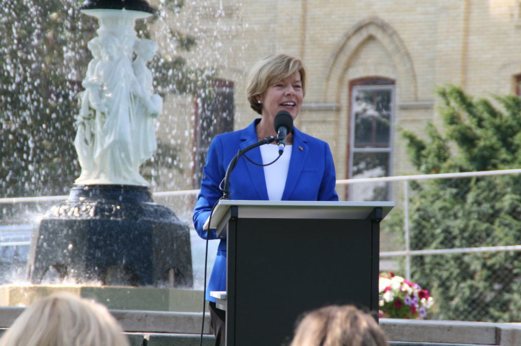 Senator Tammy Baldwin speaking at Old Main groundbreaking on September 20th, 2019. Photo by Jeramey Jannene.