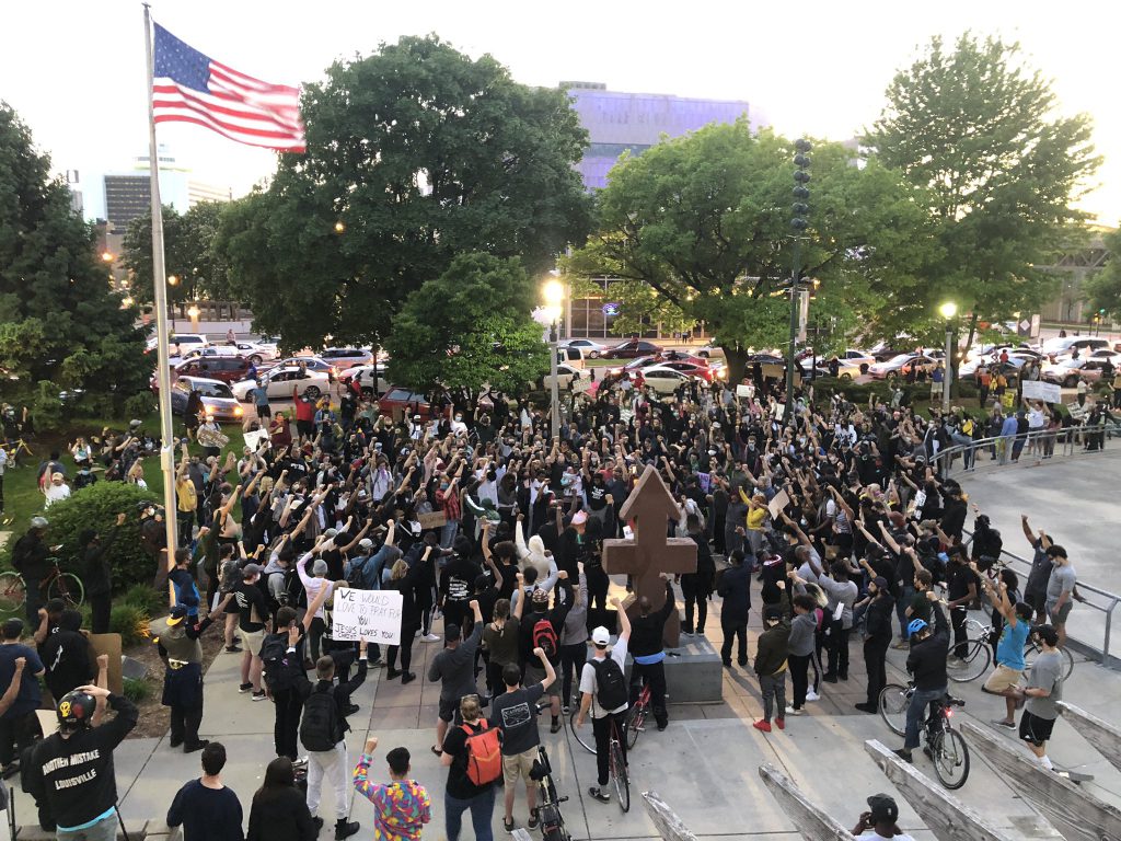 Protesters rally at Red Arrow Park on June 1st, 2020, where Dontre Hamilton was killed by a Milwaukee Police officer. Photo by Jeramey Jannene.