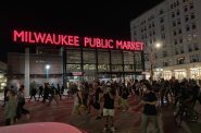 A protest march outside the Milwaukee Public Market on the morning of June 6th. Photo by Graham Kilmer.