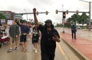 Frank Nitty leads a march on June 9th in Wauwatosa. Photo by Jeramey Jannene.