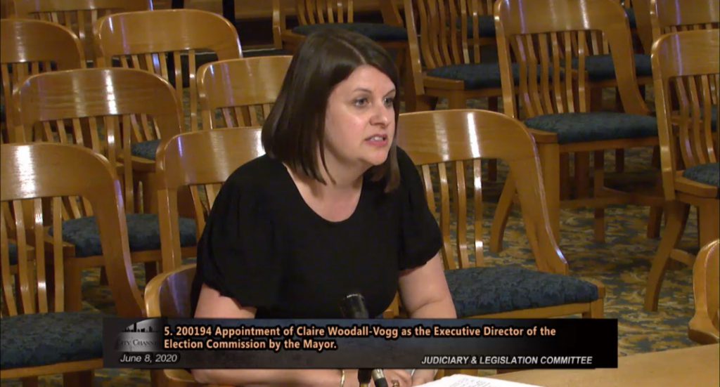 Claire Woodall-Vogg appears before the Common Council's Judiciary and Legislation Committee in June 2020. Image from City Channel.