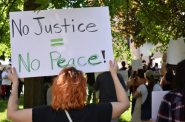 Protesters gathered in Wausau on Saturday, June 6, 2020 to raise awareness for Black Lives Matter and the killing of Minneapolis man George Floyd while in police custody. Rob Mentzer/WPR