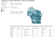 COVID-19: Activity Level by Region and County. Image from the Wisconsin Department of Health Services.
