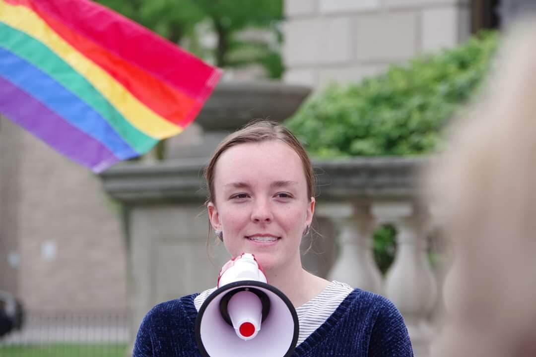 Rep. Greta Neubauer speaks at a 2019 Pride Festival event. Photo courtesy of Neubauer/Wisconsin Examiner.
