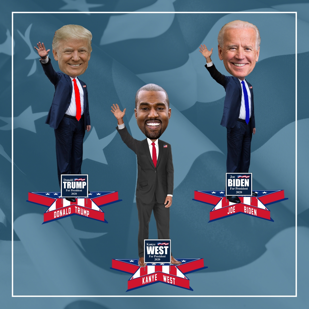 2020 Presidential Bobbleheads Featuring Trump, Biden and Kanye Unveiled