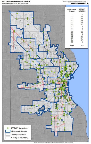 Restart grant award winner maps. Image from the City of Milwaukee.