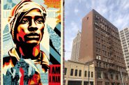 Voting Rights are Human Rights (left), the Railway Exchange building. Images by Shepard Fairey, Stacey Williams-Ng.