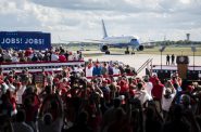 Air Force One lands in Oshkosh before a speech from President Donald Trump on Monday, Aug. 17, 2020. Angela Major/WPR