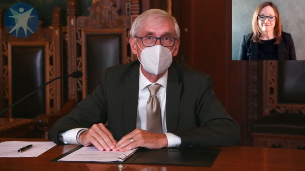 Gov. Tony Evers addresses the public during a Department of Health Services media briefing on Aug. 13, 2020. Department of Health Services via YouTube