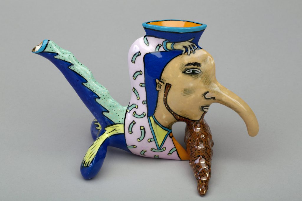 Sergei Isupov. Teapot, 1994. Glazed porcelain. 5 x 9 x 4 inches. Racine Art Museum, Gift of Dale and Doug Anderson